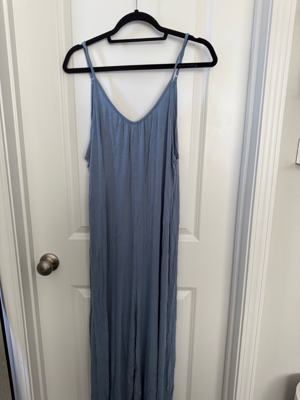 Sleeveless Lightweight Long-Pant Jumpsuit in Dusty Blue - MATERNITY